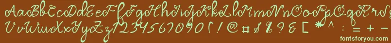 フォントDragonfly Script – 緑色の文字が茶色の背景にあります。