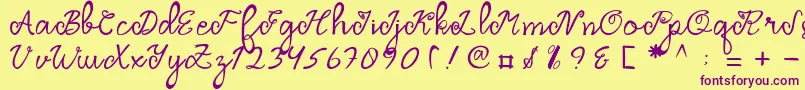 Dragonfly Script-Schriftart – Violette Schriften auf gelbem Hintergrund