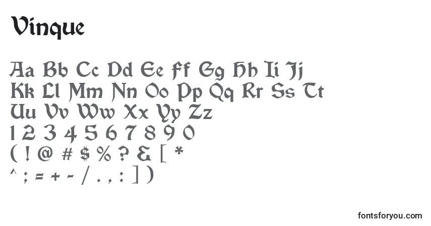 Vinque-fontti – aakkoset, numerot, erikoismerkit