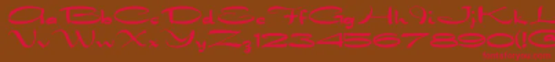 フォントdragonwick fg – 赤い文字が茶色の背景にあります。