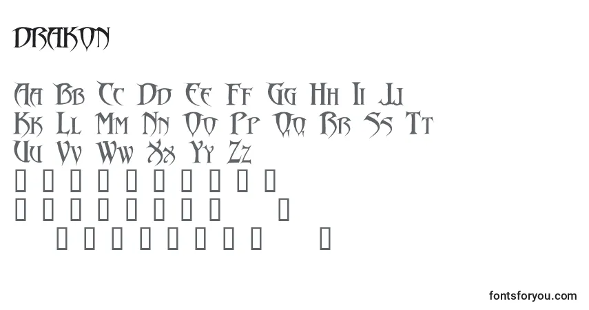 A fonte Drakon (125435) – alfabeto, números, caracteres especiais