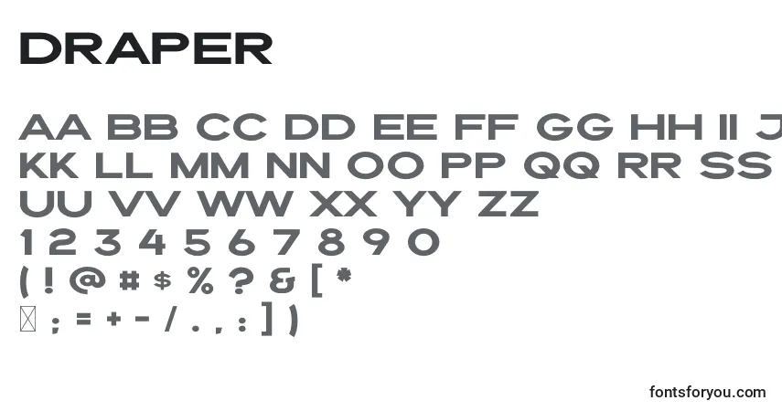 A fonte Draper – alfabeto, números, caracteres especiais