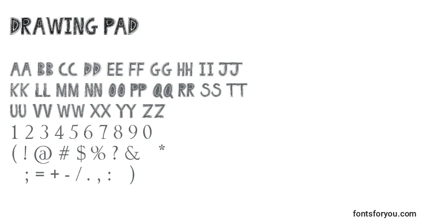 Schriftart Drawing Pad – Alphabet, Zahlen, spezielle Symbole