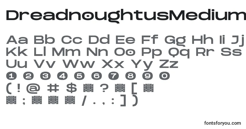 DreadnoughtusMedium-fontti – aakkoset, numerot, erikoismerkit