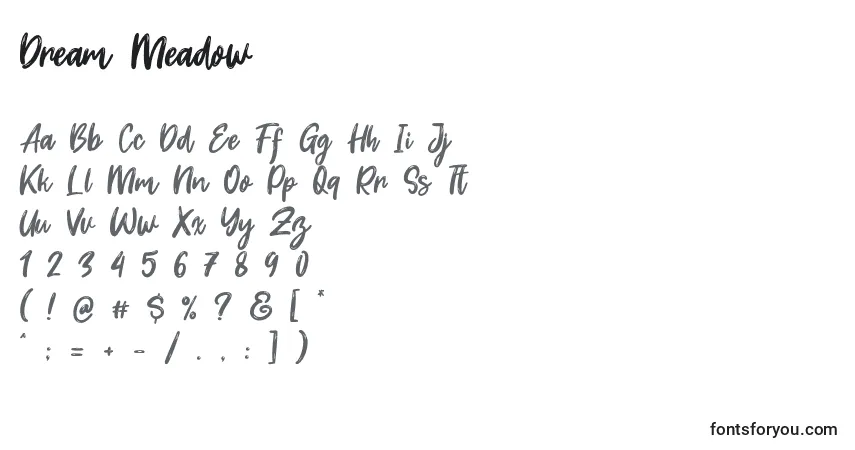 A fonte Dream Meadow – alfabeto, números, caracteres especiais