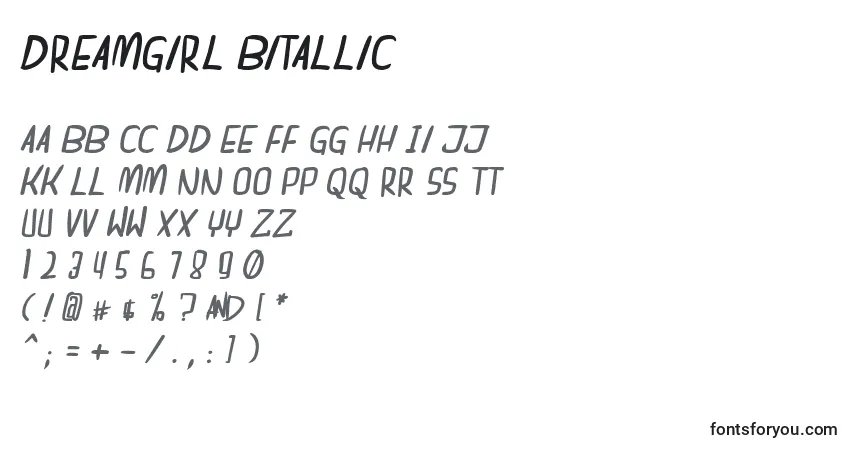 Dreamgirl bitallic-fontti – aakkoset, numerot, erikoismerkit