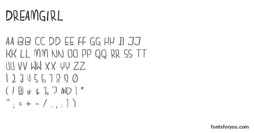 Czcionka Dreamgirl – alfabet, cyfry, specjalne znaki