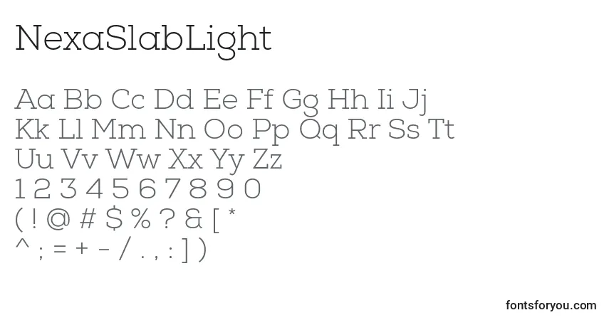 Schriftart NexaSlabLight – Alphabet, Zahlen, spezielle Symbole
