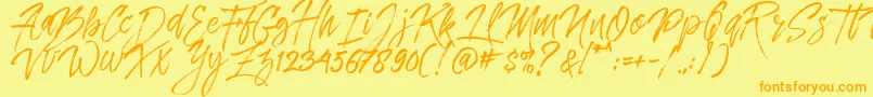 フォントDreamlight Typeface Free Demo – オレンジの文字が黄色の背景にあります。