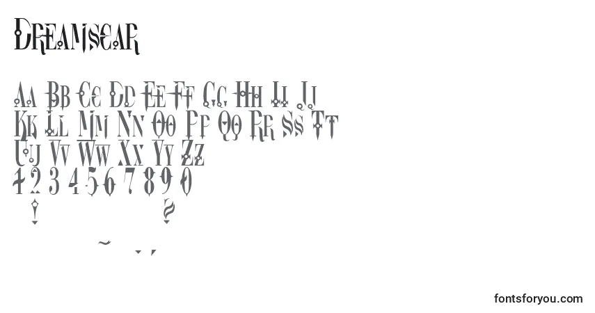 Шрифт Dreamscar (125473) – алфавит, цифры, специальные символы