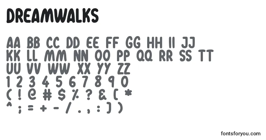 Czcionka Dreamwalks – alfabet, cyfry, specjalne znaki