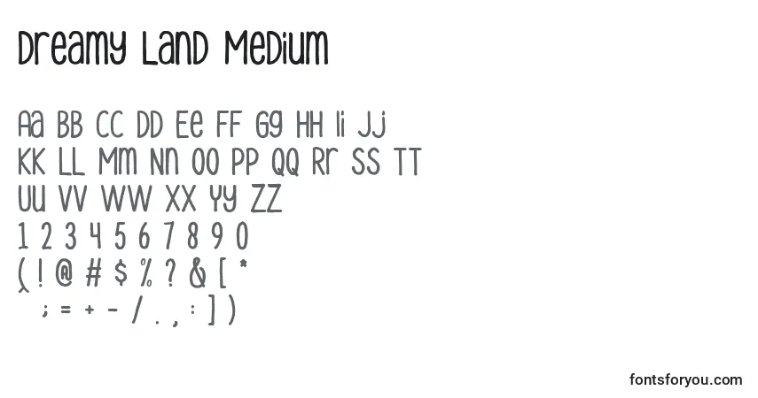 Czcionka Dreamy Land Medium – alfabet, cyfry, specjalne znaki