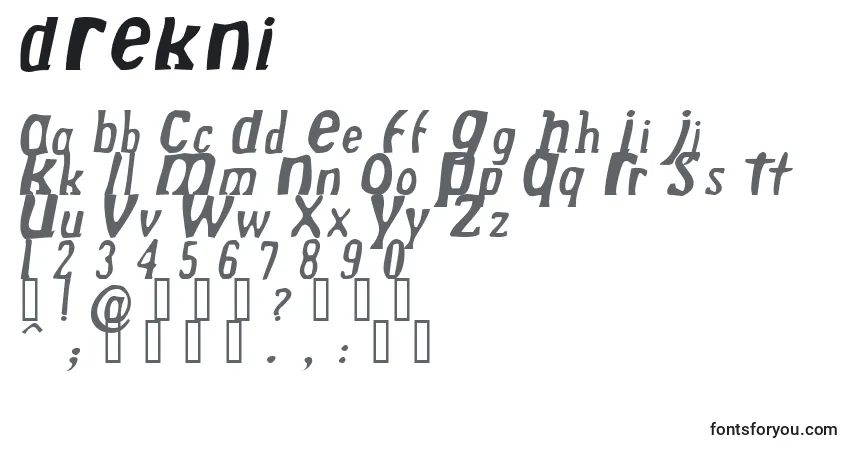 A fonte DREKNI   (125481) – alfabeto, números, caracteres especiais