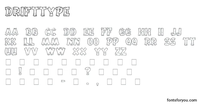 Schriftart Drifttype (125486) – Alphabet, Zahlen, spezielle Symbole