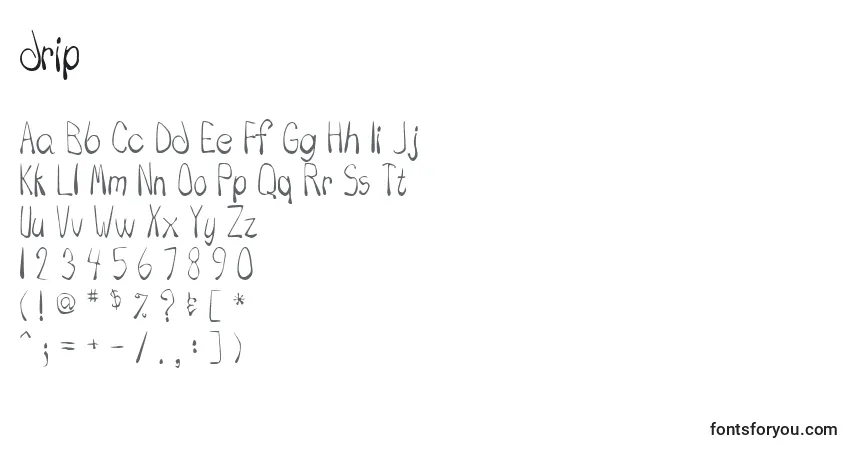 A fonte Drip (125489) – alfabeto, números, caracteres especiais