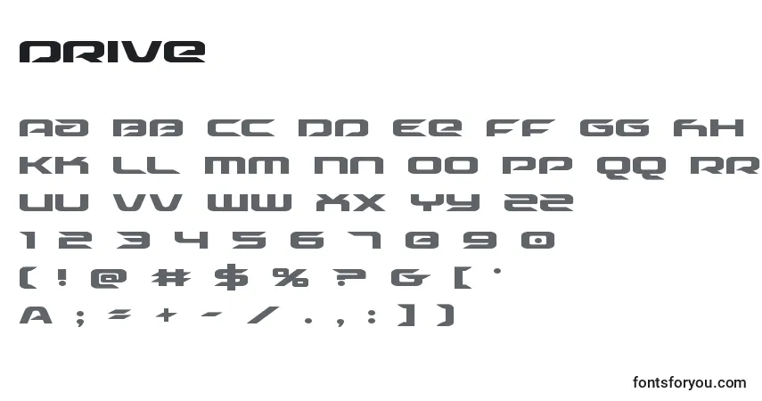 Schriftart Drive (125491) – Alphabet, Zahlen, spezielle Symbole