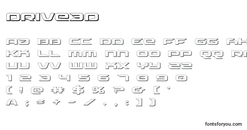 Schriftart Drive3d (125492) – Alphabet, Zahlen, spezielle Symbole