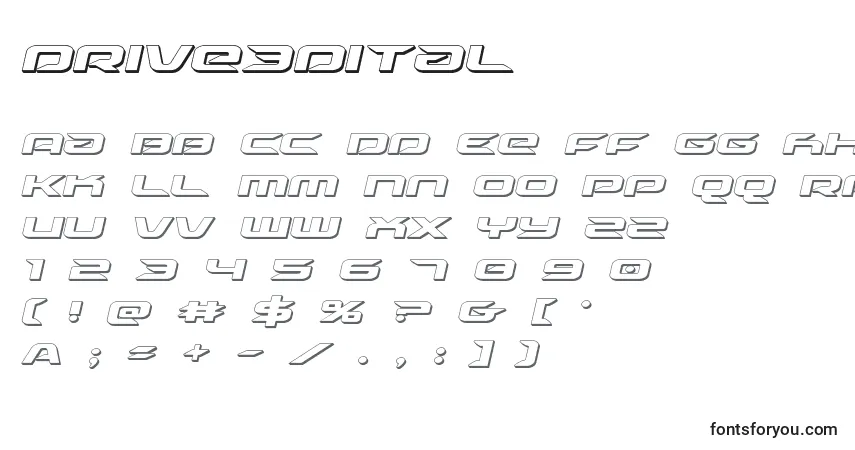 A fonte Drive3dital (125493) – alfabeto, números, caracteres especiais