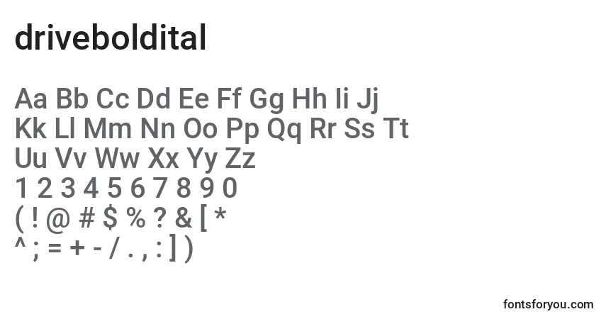A fonte Driveboldital (125495) – alfabeto, números, caracteres especiais