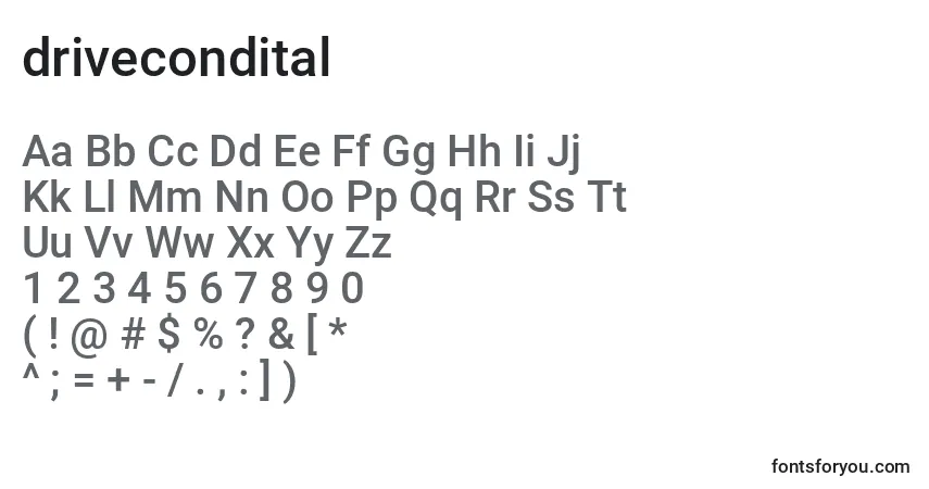 Шрифт Drivecondital (125499) – алфавит, цифры, специальные символы