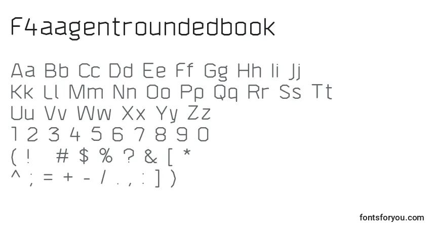 Czcionka F4aagentroundedbook – alfabet, cyfry, specjalne znaki