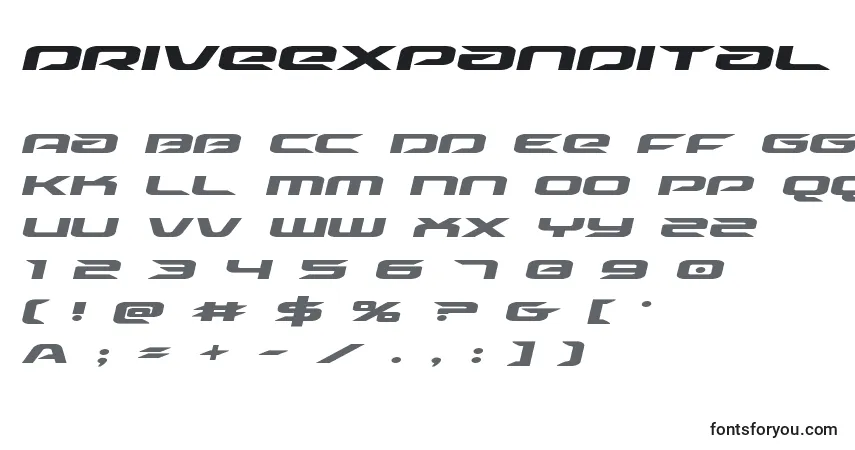 Czcionka Driveexpandital (125501) – alfabet, cyfry, specjalne znaki