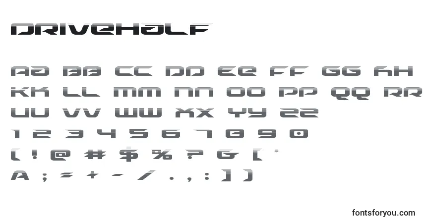 A fonte Drivehalf (125502) – alfabeto, números, caracteres especiais