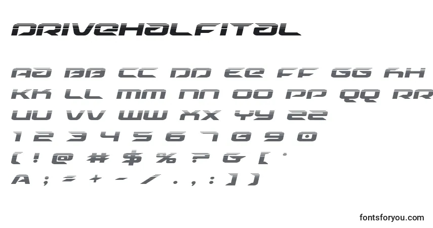Drivehalfital (125503)-fontti – aakkoset, numerot, erikoismerkit