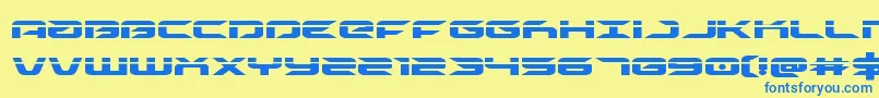 フォントdrivelaser – 青い文字が黄色の背景にあります。