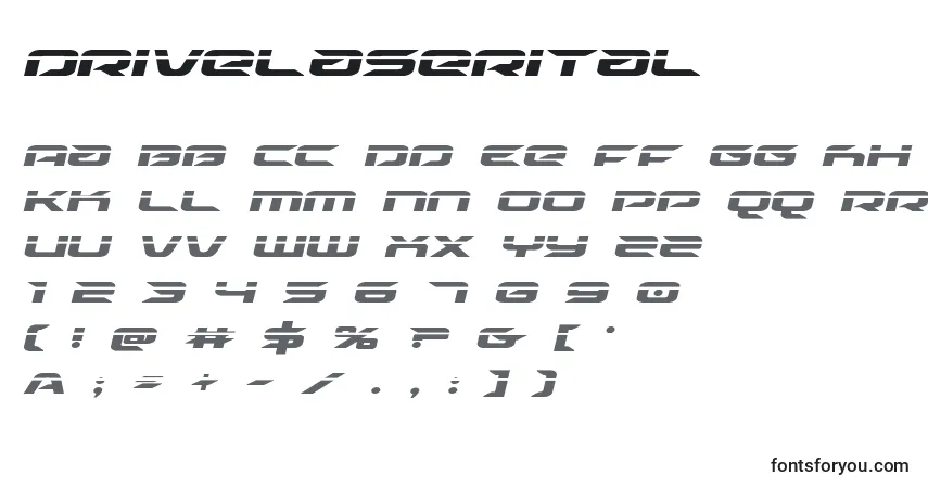 Шрифт Drivelaserital (125506) – алфавит, цифры, специальные символы