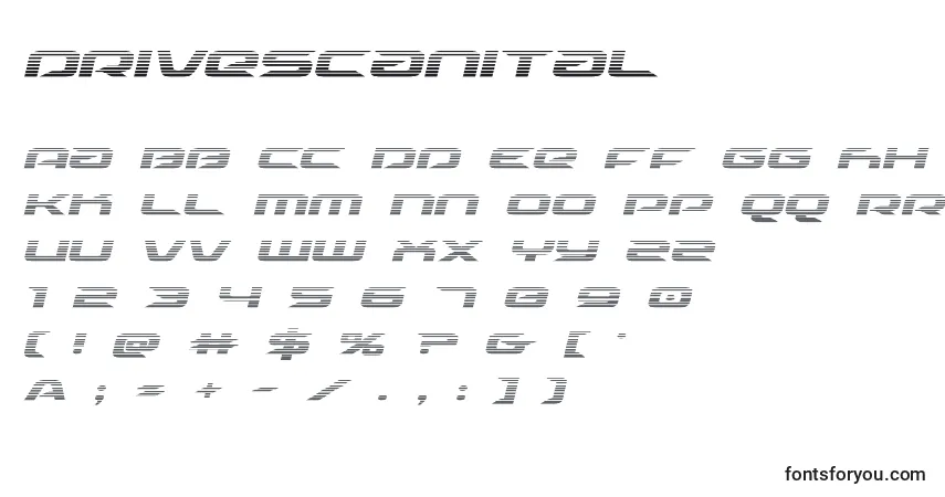 Schriftart Drivescanital (125509) – Alphabet, Zahlen, spezielle Symbole