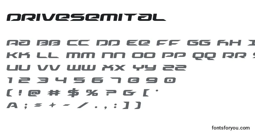 A fonte Drivesemital – alfabeto, números, caracteres especiais