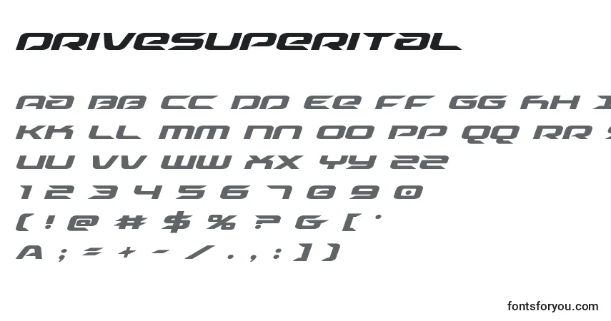Drivesuperital Font – alphabet, numbers, special characters