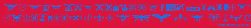 drone-Schriftart – Blaue Schriften auf rotem Hintergrund