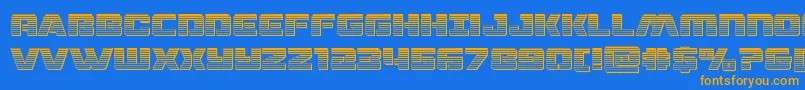 dronetrackerchrome-Schriftart – Orangefarbene Schriften auf blauem Hintergrund