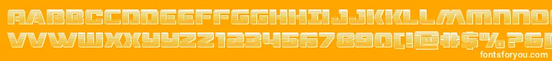 dronetrackerchrome-Schriftart – Weiße Schriften auf orangefarbenem Hintergrund