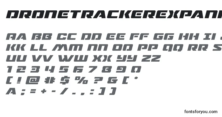 Шрифт Dronetrackerexpandital (125530) – алфавит, цифры, специальные символы