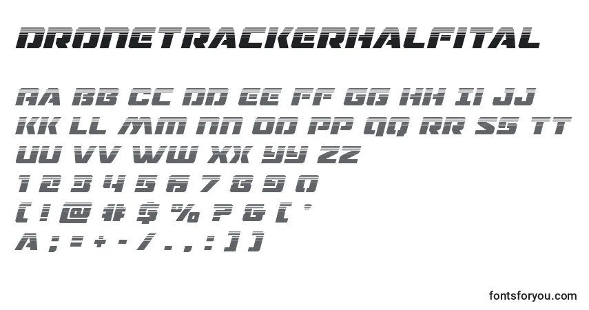 A fonte Dronetrackerhalfital (125534) – alfabeto, números, caracteres especiais