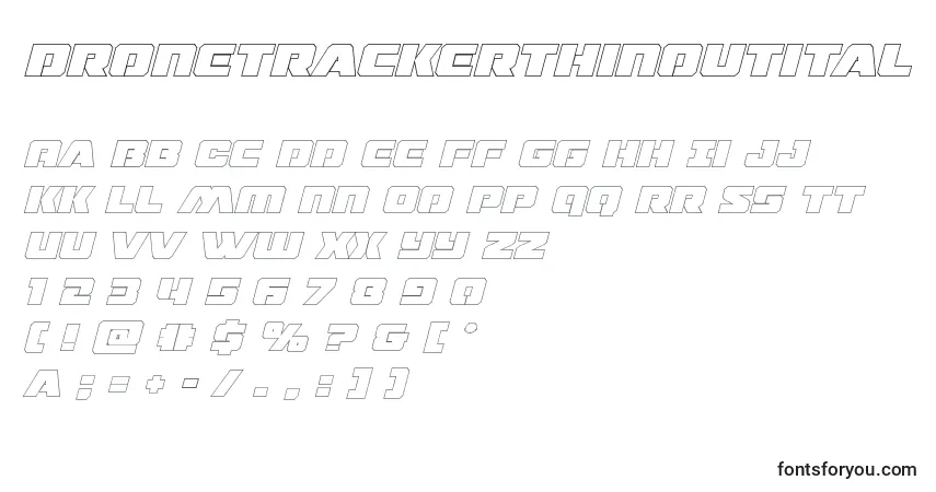 Шрифт Dronetrackerthinoutital (125546) – алфавит, цифры, специальные символы