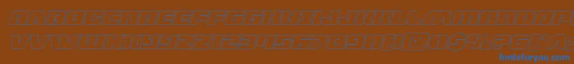 dronetrackerthinoutital-Schriftart – Blaue Schriften auf braunem Hintergrund