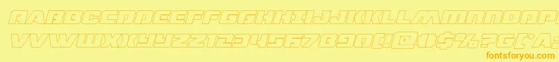 dronetrackerthinoutital-Schriftart – Orangefarbene Schriften auf gelbem Hintergrund