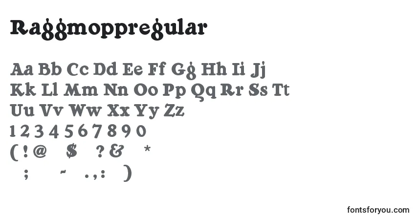 Czcionka Raggmoppregular – alfabet, cyfry, specjalne znaki