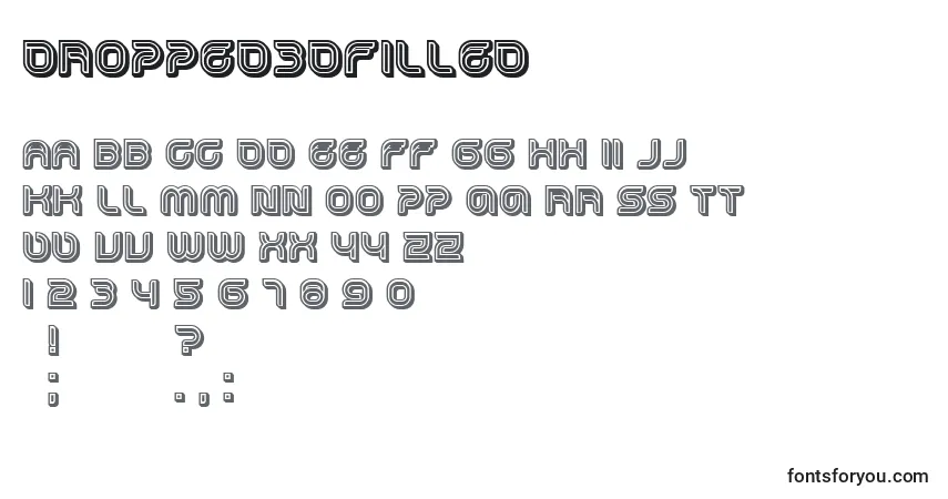 A fonte Dropped3DFilled – alfabeto, números, caracteres especiais