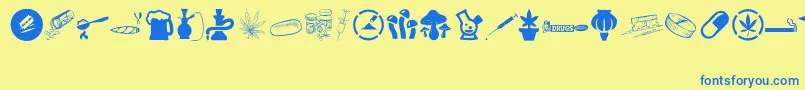 フォントDRUGS – 青い文字が黄色の背景にあります。