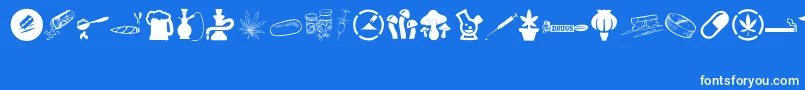 DRUGS Font – White Fonts on Blue Background