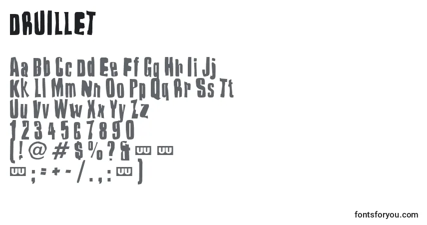 Schriftart DRUILLET (125562) – Alphabet, Zahlen, spezielle Symbole