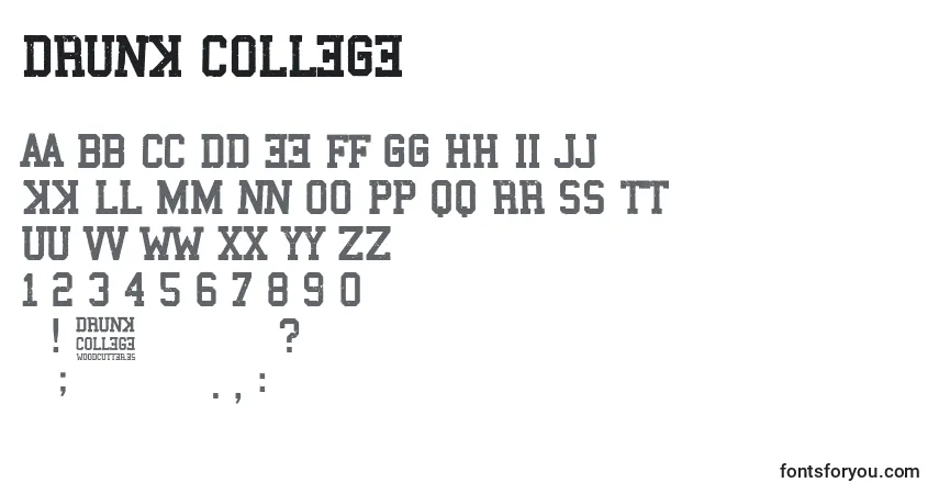 A fonte Drunk College – alfabeto, números, caracteres especiais