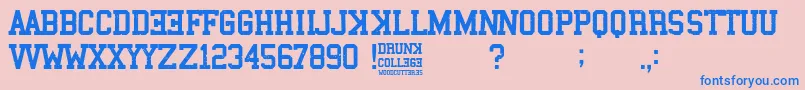 Fonte Drunk College – fontes azuis em um fundo rosa