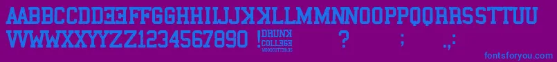 Drunk College-Schriftart – Blaue Schriften auf violettem Hintergrund