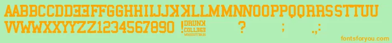 Drunk College-fontti – oranssit fontit vihreällä taustalla